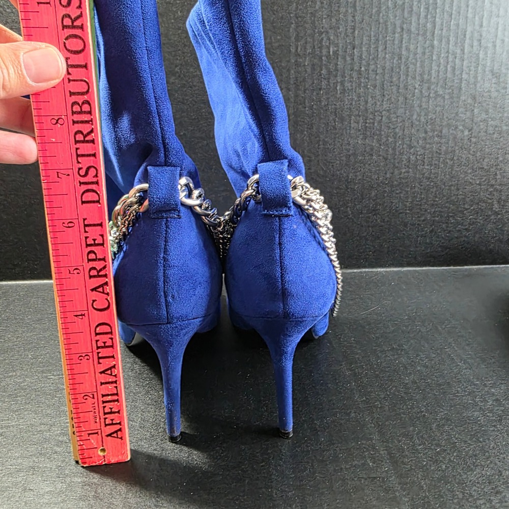 Guess Royal Blue Faux Suede Chain Link Stiletto Ankle Boots Size 9M - Picture 5 of 8